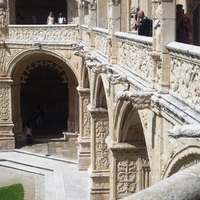 Archway with gargoyles viewed from above